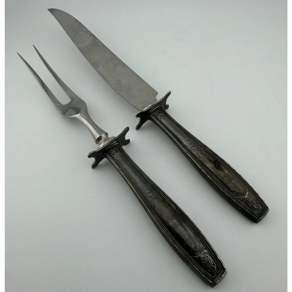 Vintage R Wallace & Sons Carving Set - Sterling Silver Handle Stainless 2pc